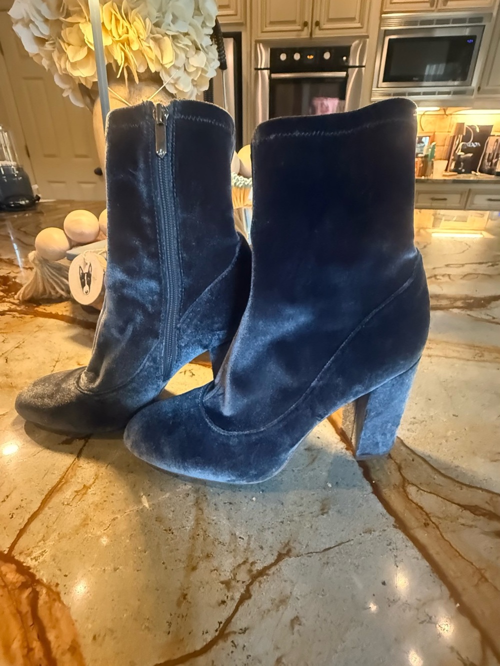 Sam Edelman Navy Velvet Block Heel Ankle Boots